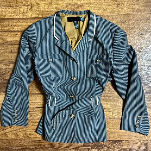 Apostrophe • Navy Blue/Brown • Striped • Size 22W (2 X-Large) • Trench Jacket - Picture 2 of 9